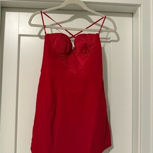 Oh Polly Fiery Red Lace-Up Dress
